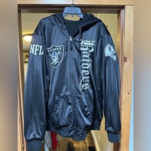 NFL Oakland Raiders Varsity Black Bomber Full Zip Sz 2X Jacket Reversible Hoodie
